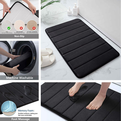 Velvet Memory Foam Bathroom Rug Set Of 3 Water Absorption Non Slip Extra Soft Bath Mats Machine Washable&Dry Toilet Floor Mat