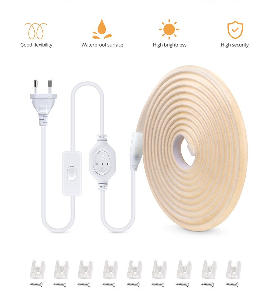 110V 220V Cob LED Tape Outdoor Waterproof Christmas Decor 5/10/20/30M Neon Led Strip with Switch Garden Lights For Kitchen Room
