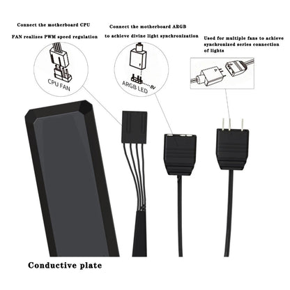 ICE Whale WX-2 Wire-Splicing PC Case Cooling Fan ARGB Mirror Cycle Light Effect 600-1800RPM PWM Water Cooling 360mm Cooler Fan
