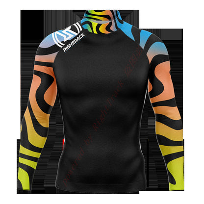 Hot Men's Surfing Shirt Nautical Diary Lycra Rashguard RIGHTTRACK For Surf Sportswear Beach UV Swimwear UPF50+ Clothes