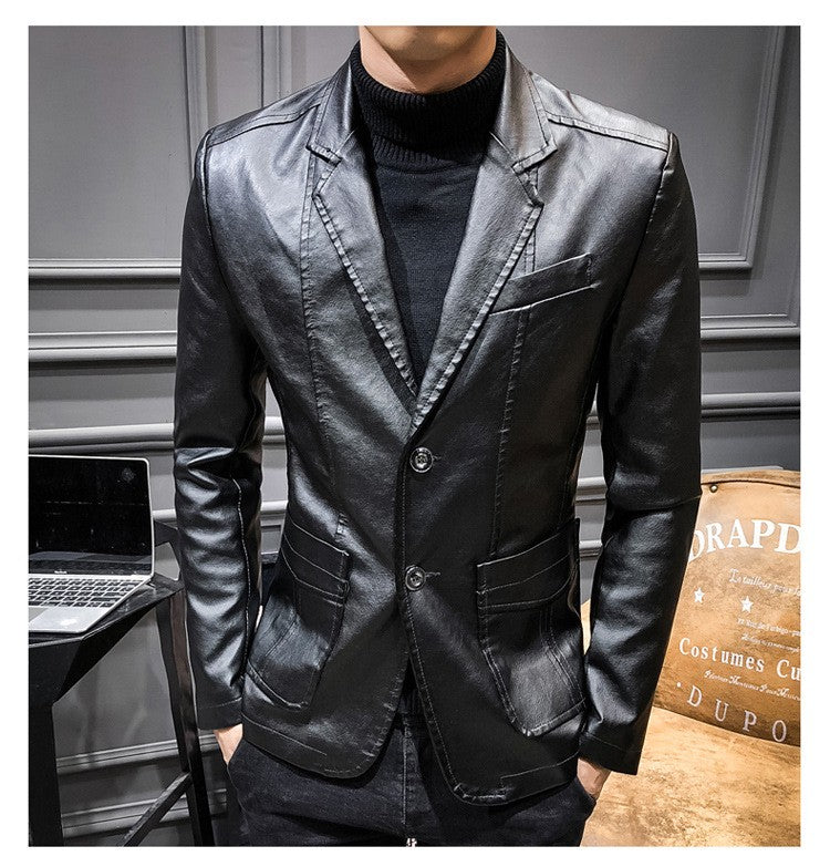 New Spring Men Slim Leather Blazers Jackets PU Leather Suits Coats Good Quality Male Business Casual Fit Suits Jackets Size 6XL