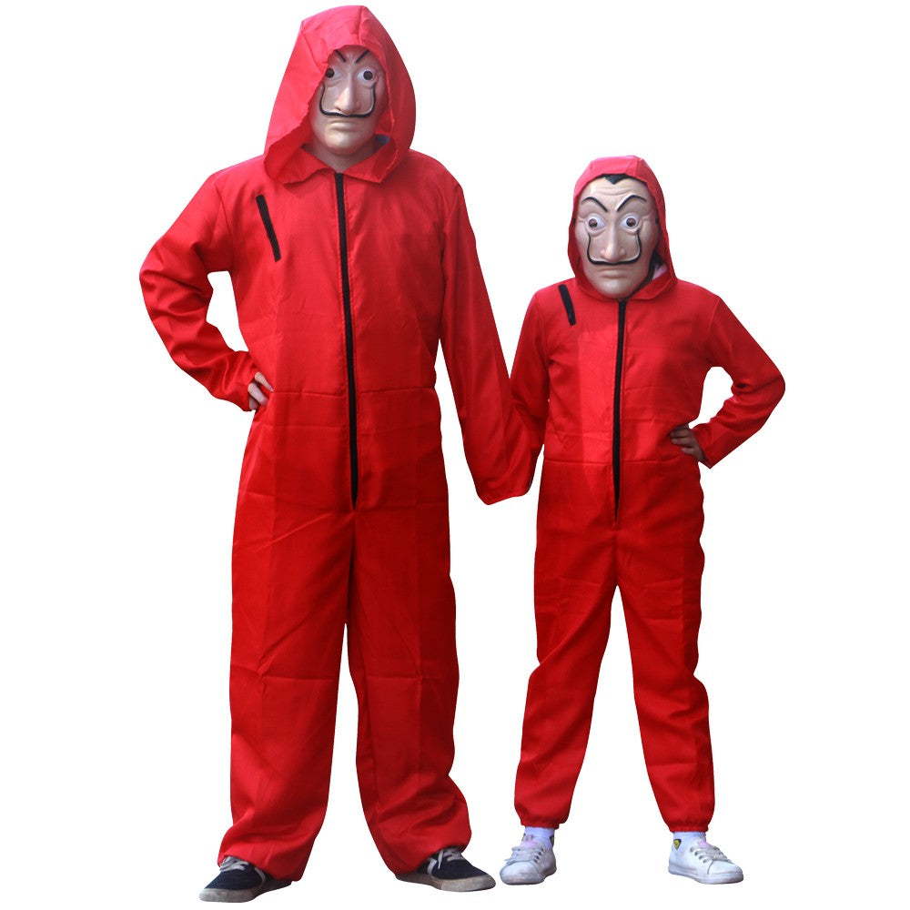Red game Cosplay jumpsuit, party sportswear set, props, classic costumes, belts, full sets of masks Halloween party workwear