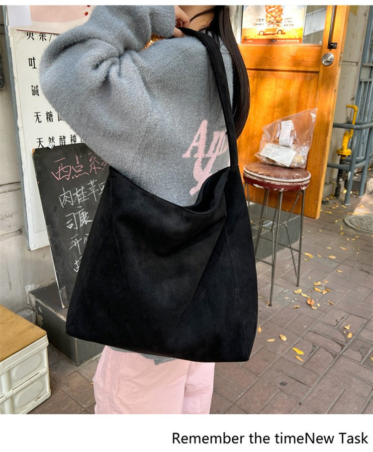 Autumn and winter new matte suede tote bag large capacity commuter casual shoulder bag fashionable versatile women's bag