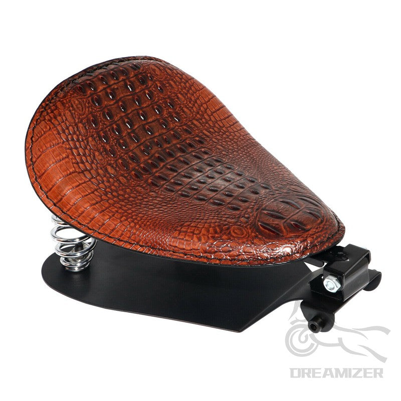 Banco Solo de Couro com Estampa de Jacaré Retrô para Motocicleta Harley Chopper Bobber Honda Yamaha Xs650 Marrom/Preto