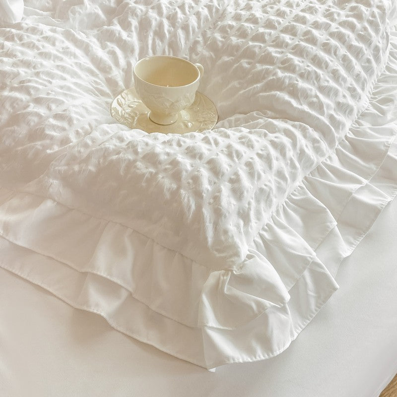 Conjunto de cama de renda coreana 3 peças de seersucker (1*Capa de Edredom + 2*Fronhas, Sem Enchimento) para quarto de hóspedes