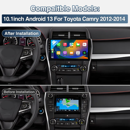 10.1 Inch Car Radio Stereo For 2012-2014 Toyota Camry Wireless CarPlay 1080P Android 13 GPS Navigation AHD Camera Microphone