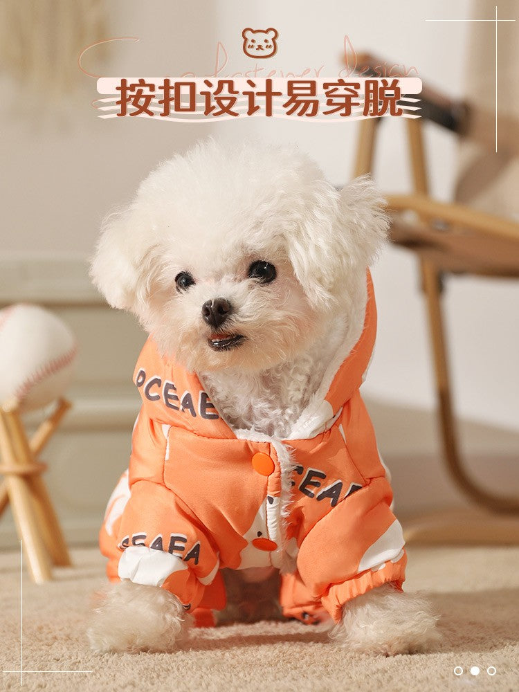 Roupa de algodão para cães de outono e inverno, à prova de respingos, quente, de quatro patas, para filhotes, roupa impermeável para animais de estimação, Teddy Puppy