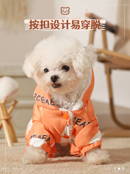 Roupa de algodão para cães de outono e inverno, à prova de respingos, quente, de quatro patas, para filhotes, roupa impermeável para animais de estimação, Teddy Puppy