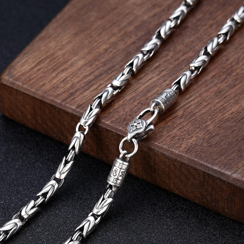 Nova Moda 100% Pura Joia de Prata S925 Retrô 6MM de Espessura Mantra de Seis Caracteres Colares Masculinos de Personalidade na Moda