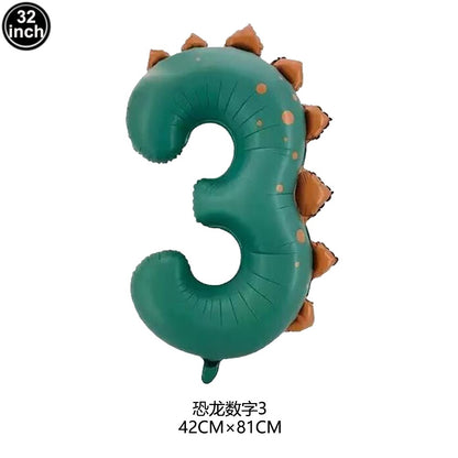 Dinosaur Party Decor 32inch Dinosaur Number Balloons 1-3 Year Olds Kid Birthday Baby Shower Matte Cartoon Foil Balloon Decors