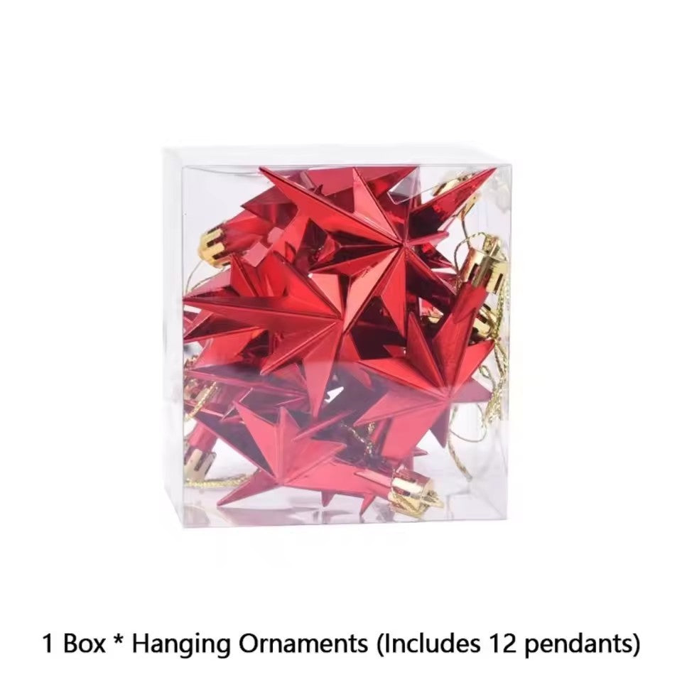6/12pcs Plastic Christmas Hanging Ornaments Glittering Star Shaped Xmas Tree Pendant DIY Party Supplies Festival Decorations