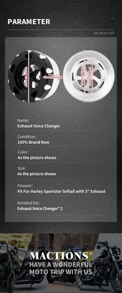 Motorcycle 3" Exhaust Pipe Muffler Voice Sound Changer For Harley Softail Street Bob Breakout Fat Boy Sportster XL 2008-2020