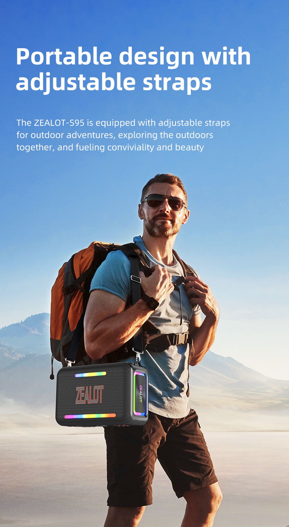 Caixa de Som Bluetooth Portátil à Prova D'água ZEALOT-S95, Boombox Sem Fio para Exterior, Subwoofer com Radiadores Passivos Triplos, Graves Profundos, 120W