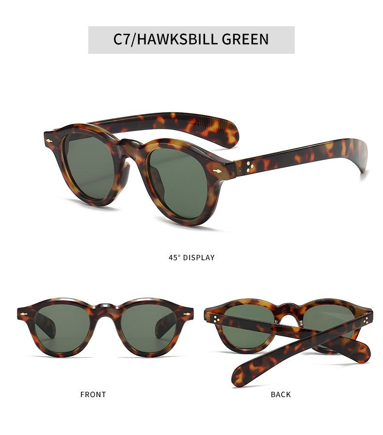 Óculos de sol pequenos redondos da moda femininos retrô com lentes transparentes Ocean Shades UV400 masculinos com rebites estilo punk