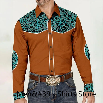 Vintage Men's Shirt 3D Printing Western Cowboy Shirt Casual Fashion Daily Vacation Long Sleeve Shirt Hawaiian Men's Clothing