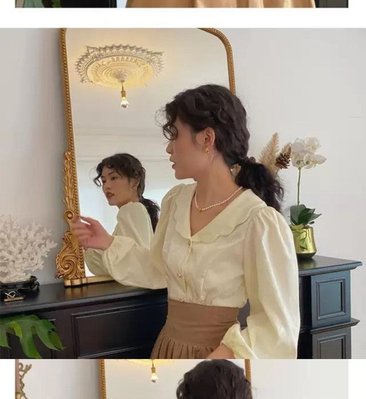 Autumn Outfit Set Women's 2023 New Court Sle Retro irt Versatile Mid-Length A-Line  Skirt for Pear aped Body