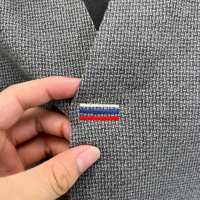 High end brand men's long sleeve V-neck polo shirt autumn fashion new striped embroidery design boutique golf top casual T-shirt