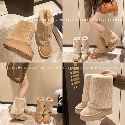 Women's Winter Snow Boots Outdoor Luxury Furry Faux Fox Fur Boots Woman Plush Warm Platform Shoes New Fashion Bottes Big Size
