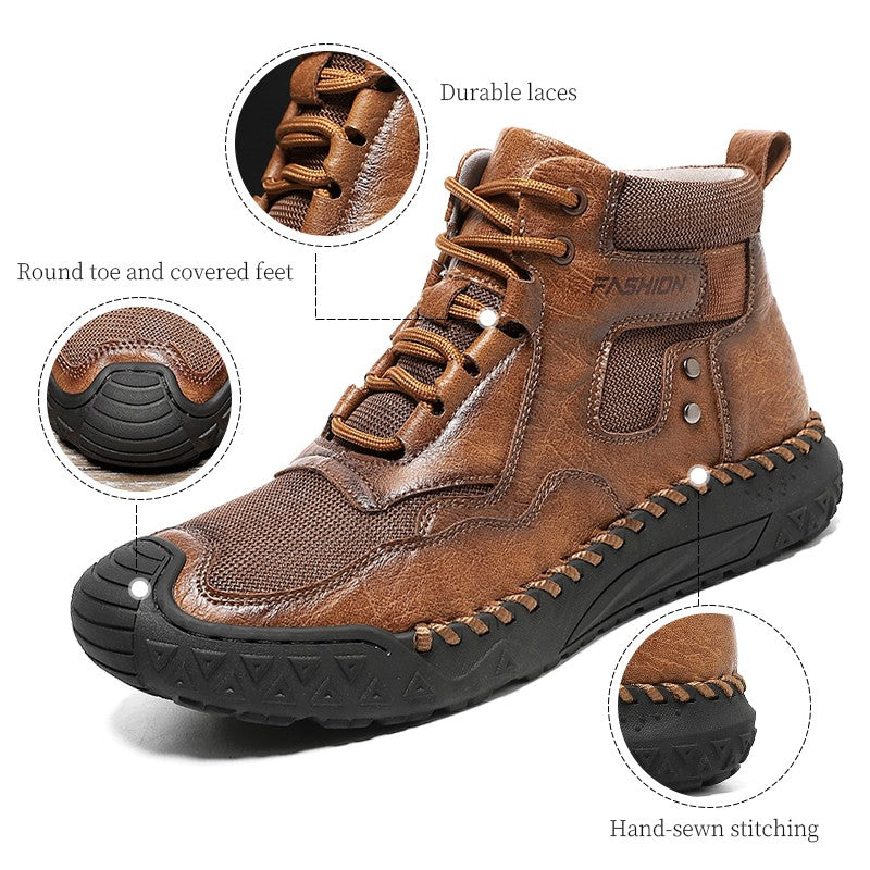 New Autumn Handmade Leather Men Boots Outdoor Design Sneakers Man Breathable Casual Leather Shoes Men Ankle Boots Fall Plus Size
