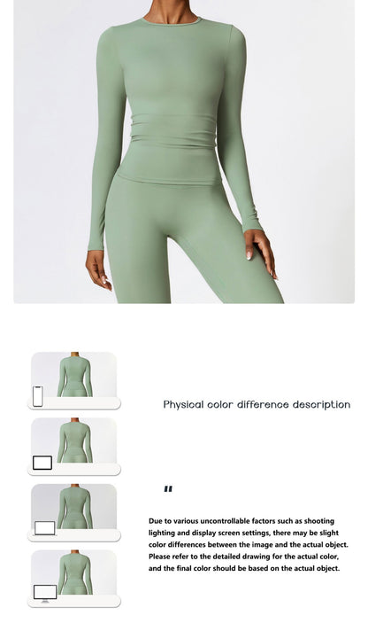 Women Yoga T-shirts Solid Sports Top Long Sleeve Gym Workout Running Shirts Sexy Exposed Navel Quick Dry Fitness Gym Sport Wear