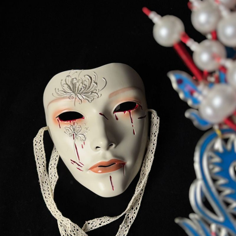 Chinese Style Full Face Adult Cosplay Hand Painted Manjusaka Mask Hanfu Ancient Costume Party Prop Halloween Mask