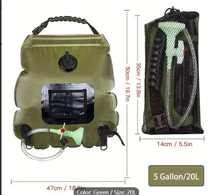Bolsa de chuveiro para acampamento aquecida a energia solar de 5 galões – Bolsa de banho portátil com mangueira removível e chuveiro comutável, perfeita para ambientes externos
