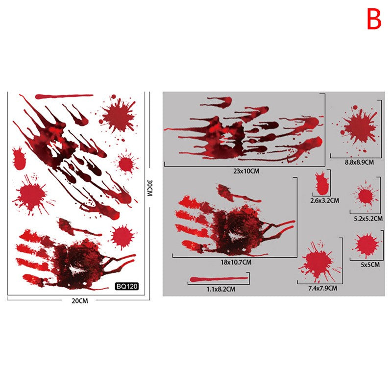 ?G?Halloween Stickers Horror Blood Hand Print Door Stickers Window Bathroom Shadow Glass Female Ghost Wall Decal Halloween Decor