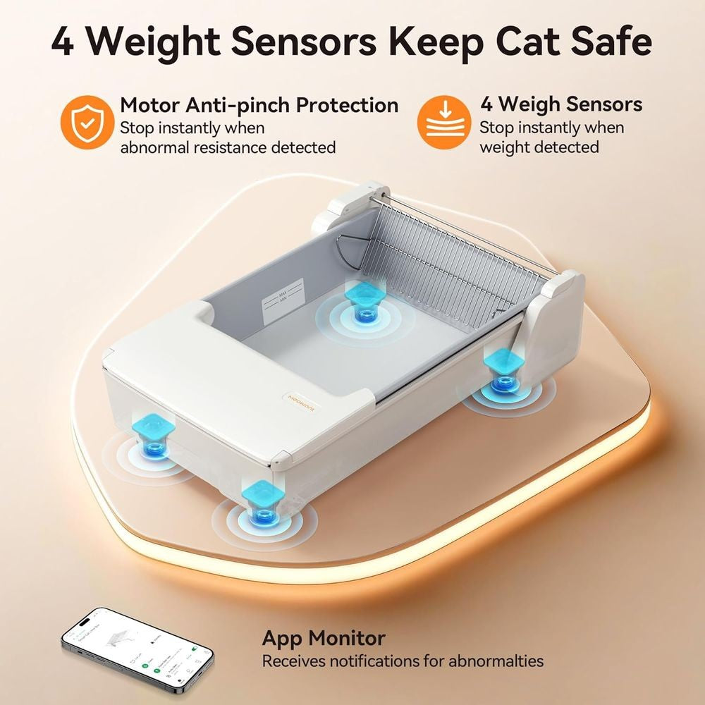 Caixa de Areia Inteligente Autolimpante para Vários Gatos com Controle por Aplicativo, Pente Duplo, Controle de Odor e Recurso Anti-Aprisionamento