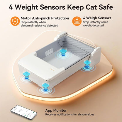 Caixa de Areia Inteligente Autolimpante para Vários Gatos com Controle por Aplicativo, Pente Duplo, Controle de Odor e Recurso Anti-Aprisionamento