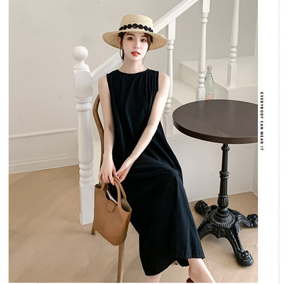 NYFS 2025 Summer New Korea Woman Dress Vestidos Robe Elbise Loose Plus Size Solid Sleeveless Backless Long Dress L-4XL