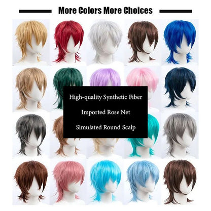Perucas Curtas Sintéticas Snoya com Franja Corte Pixie Peruca Desfiada para Festa Cosplay para Homens e Mulheres Rosa Vermelho Verde Roxo Estilo Coreano Peruca Masculina