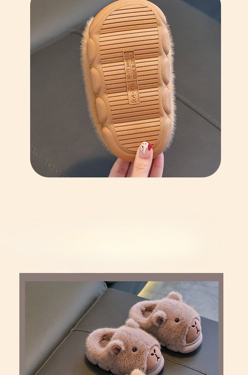 Capybara Winter Children's Platform Slippers 2025 Fashion Warm Plush Home Shoes Boys Girls Non Slip Cotton Shoes Parent-child