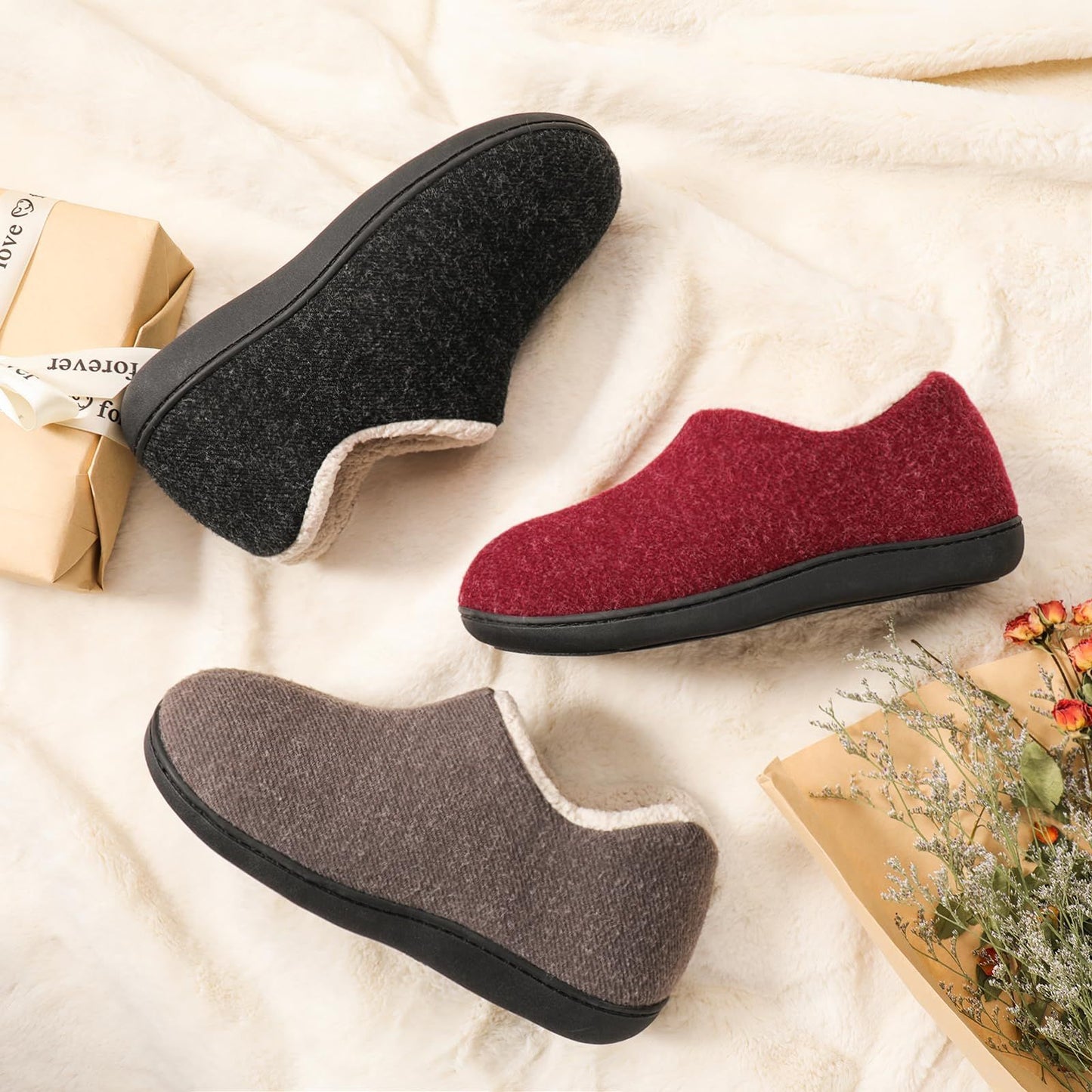 Kidmi Women's Cozy Faux Fleece Slippers Classic Plush Women Shoes Outdoor Closed Non-Slip Rubber Shoes Winter Women House Shoes