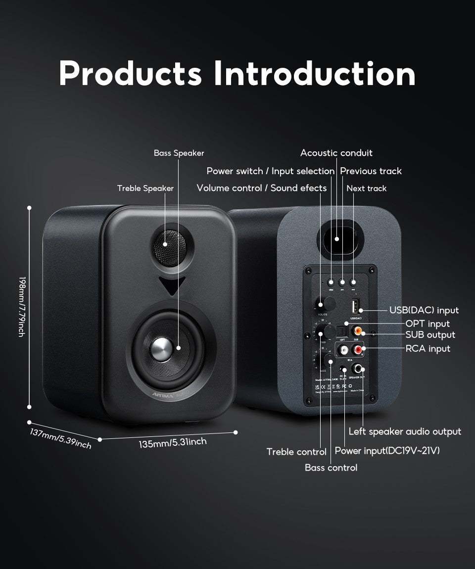AIYIMA S400 Upgrade Active Speakers Wooden Studio Monitor Bluetooth USB OPT RCA Inputs Subwoofer Output Record Player Speaker