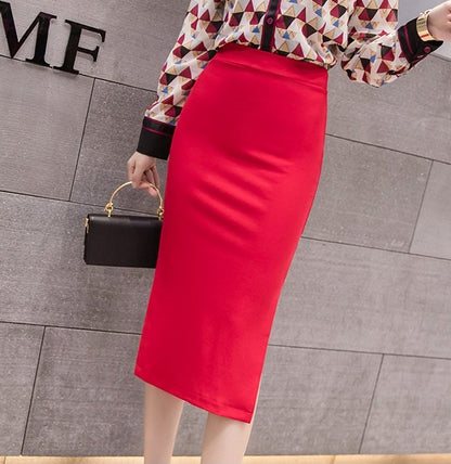 New Style Summer Fashion Elastic Waist Half-length Skirt 2025 Plus Size Women's Clothing Side-Slit Bodycon Skirts