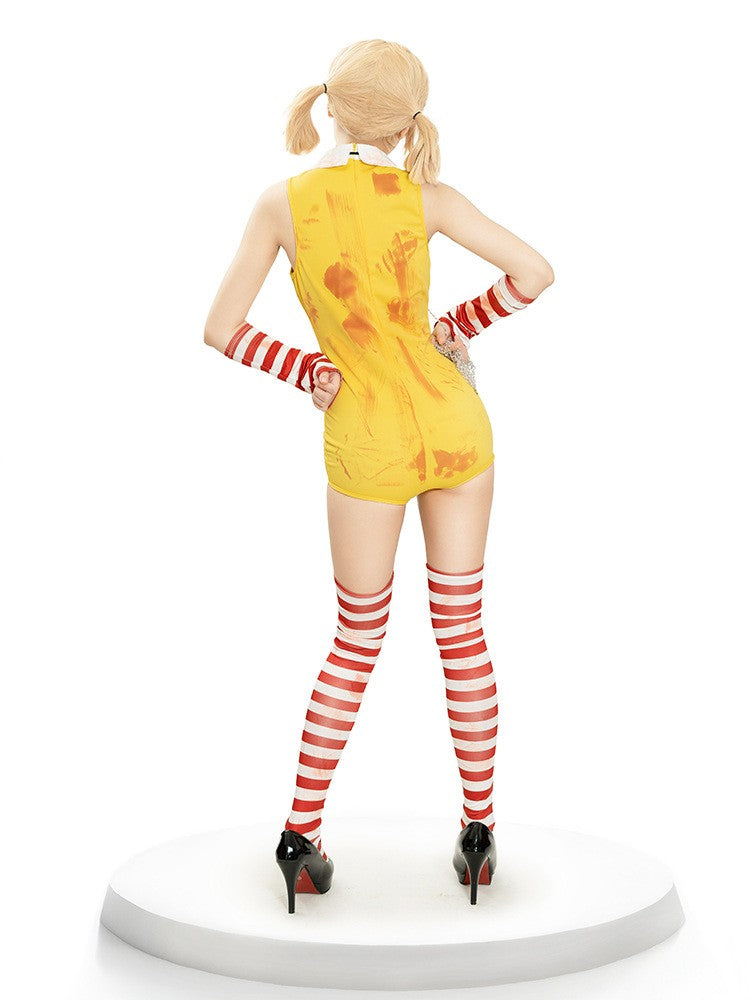 Women Halloween Funny Clown Girl Cosplay Jumpsuit Complete Accessory Set Ladies Party Roleplay Costume Cute Carnival Slim Outfit