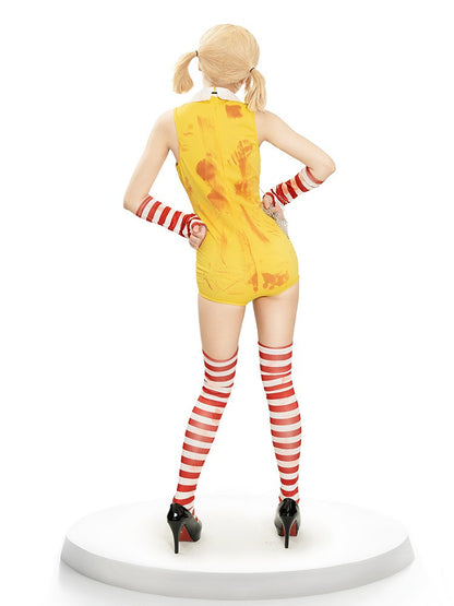 Women Halloween Funny Clown Girl Cosplay Jumpsuit Complete Accessory Set Ladies Party Roleplay Costume Cute Carnival Slim Outfit
