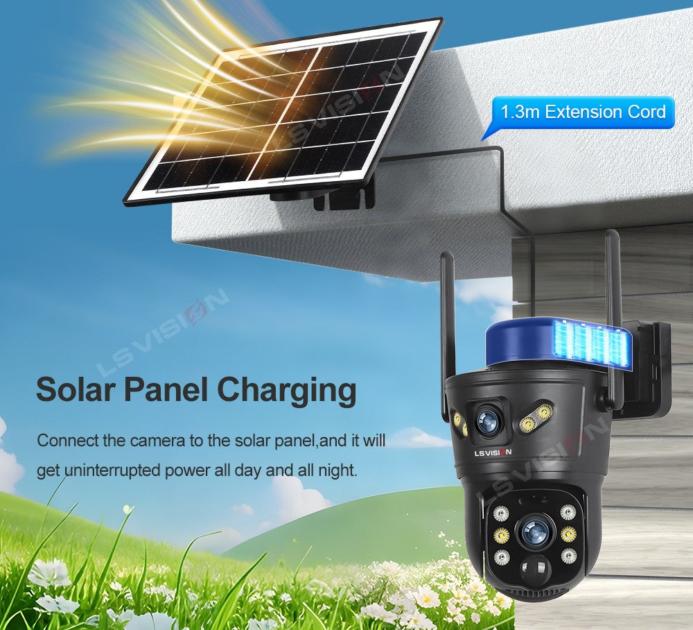 LS VISION 4G /WIFI Outdoor Solar Camera 8MP Dual Lens PIR Sim Card built in Night Vision Waterproof Security Camara Battery CCTV