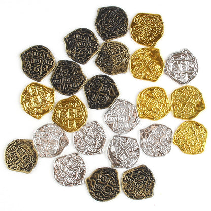 30/60/90/120pcs Pirate Gold Silver Bronze Coins Plastic Doubloon Bulk Kids Fake Play Cosplay Party Treasure Chest Games Tokens