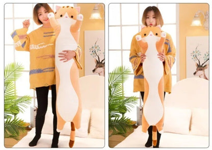 Long Cat Plush Body Pillow Creative Cute Animal Stuffed Cushion Soft Sofa Decorative Throw Pillow Large Sleeping Cushion Decor