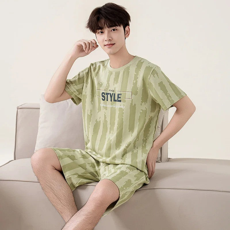 Cotton Summer Thin Men's Pajamas Set Plus Size Short Sleep Tops Pant Sleepwear Suit Male Home Suit Homewear Casual Pyjamas