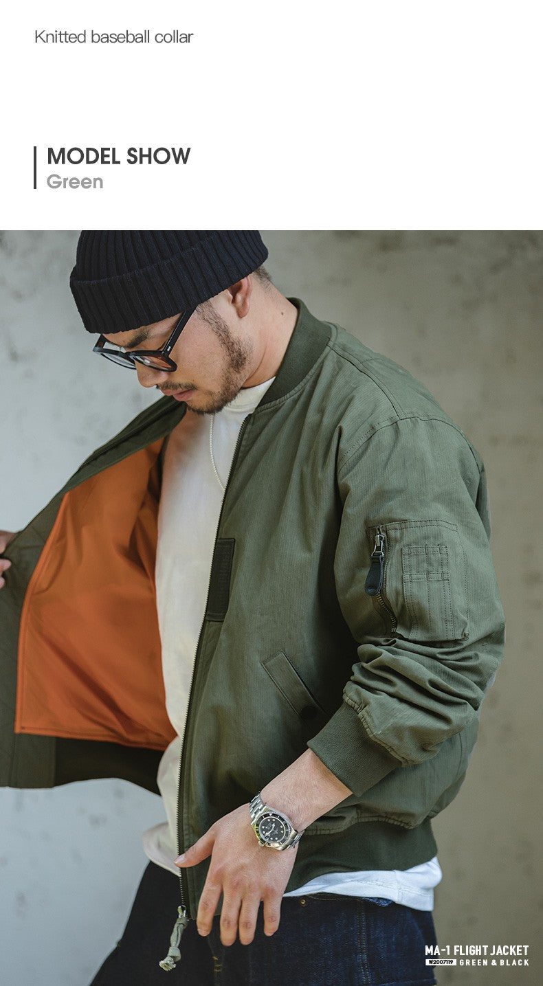 Maden Retro MA1 Bomber Flight Jackets Green Windproof Pilot Jacket Casual Motorcycle Baseball Coat for Men's Spring and Autumn