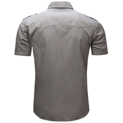 2025 New Fashion Men's Short Sleeve Safari Shirt Tops Summer 100% Cotton Solid Color Casual Cargo Work Shirts with Pocket