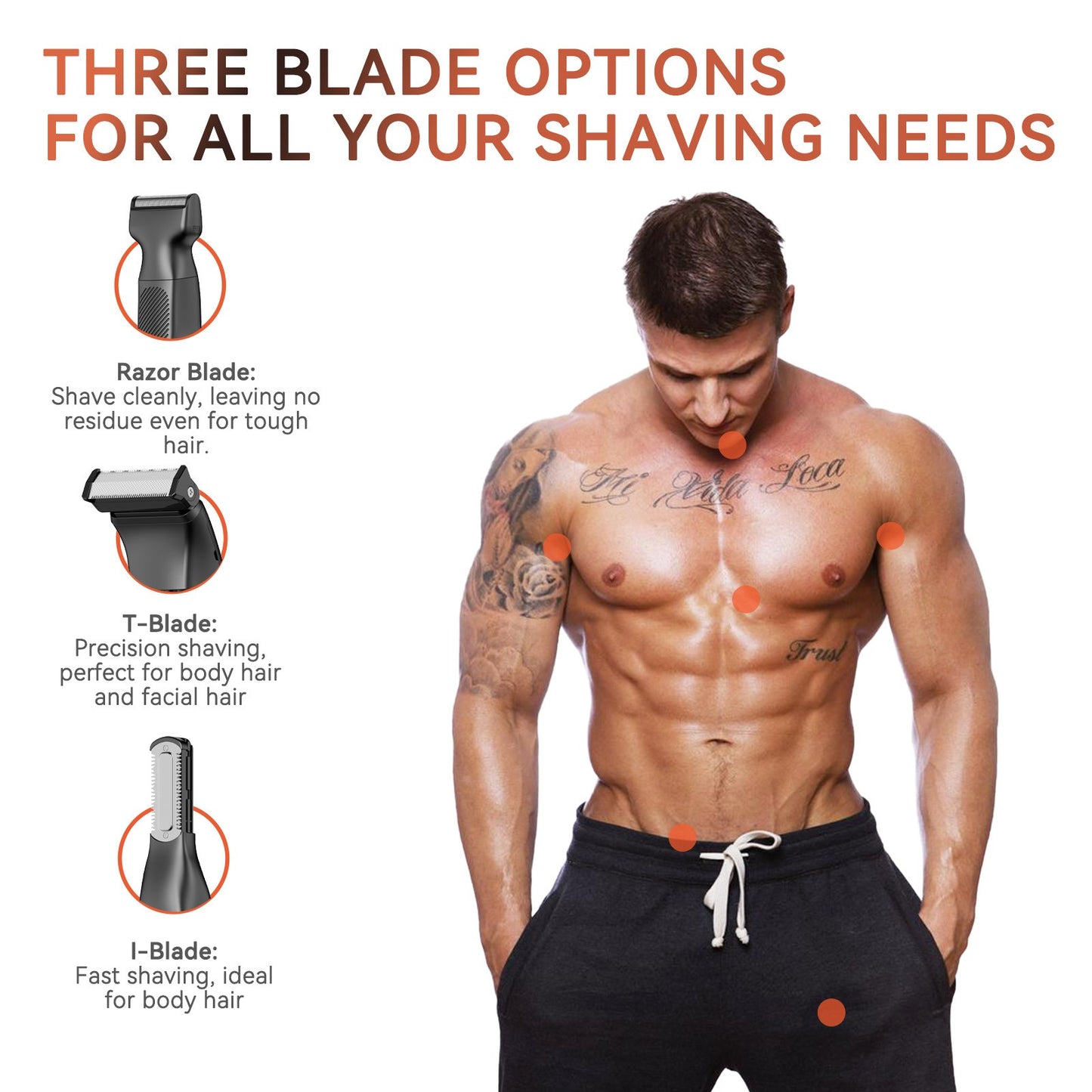 MAXGROOM 3 in 1 Men Bidirectional Body Hair Trimmer Electric Shaver IPX6 Waterproof Double-edged Razor Whole Body Hair Trimmer