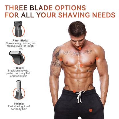 MAXGROOM 3 in 1 Men Bidirectional Body Hair Trimmer Electric Shaver IPX6 Waterproof Double-edged Razor Whole Body Hair Trimmer