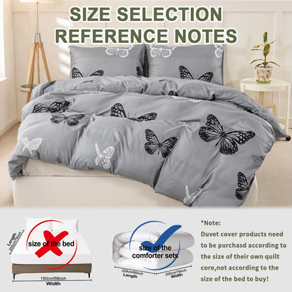 Conjunto de Capa de Edredom com Estampa de Borboleta 3 Peças, Conjunto de Cama Macio e Suave para a Pele Inclui 1 Capa de Edredom e 2 Fronhas