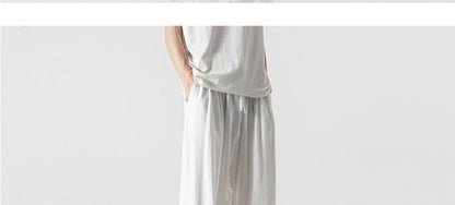 Summer Large Size Linen Cotton Wide Leg Pants Men Casual Comfortable Loose Fit Straight Leg Trousers Long Pants
