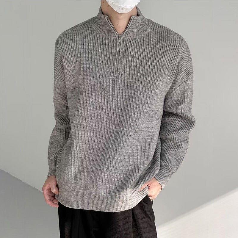 Half Zipper Men's Knitwear Sweater Autumn Solid Color Knitted Pullover Japanese Harajuku Sweaters Hip-Hop Streetwear Pullovers