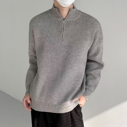 Half Zipper Men's Knitwear Sweater Autumn Solid Color Knitted Pullover Japanese Harajuku Sweaters Hip-Hop Streetwear Pullovers