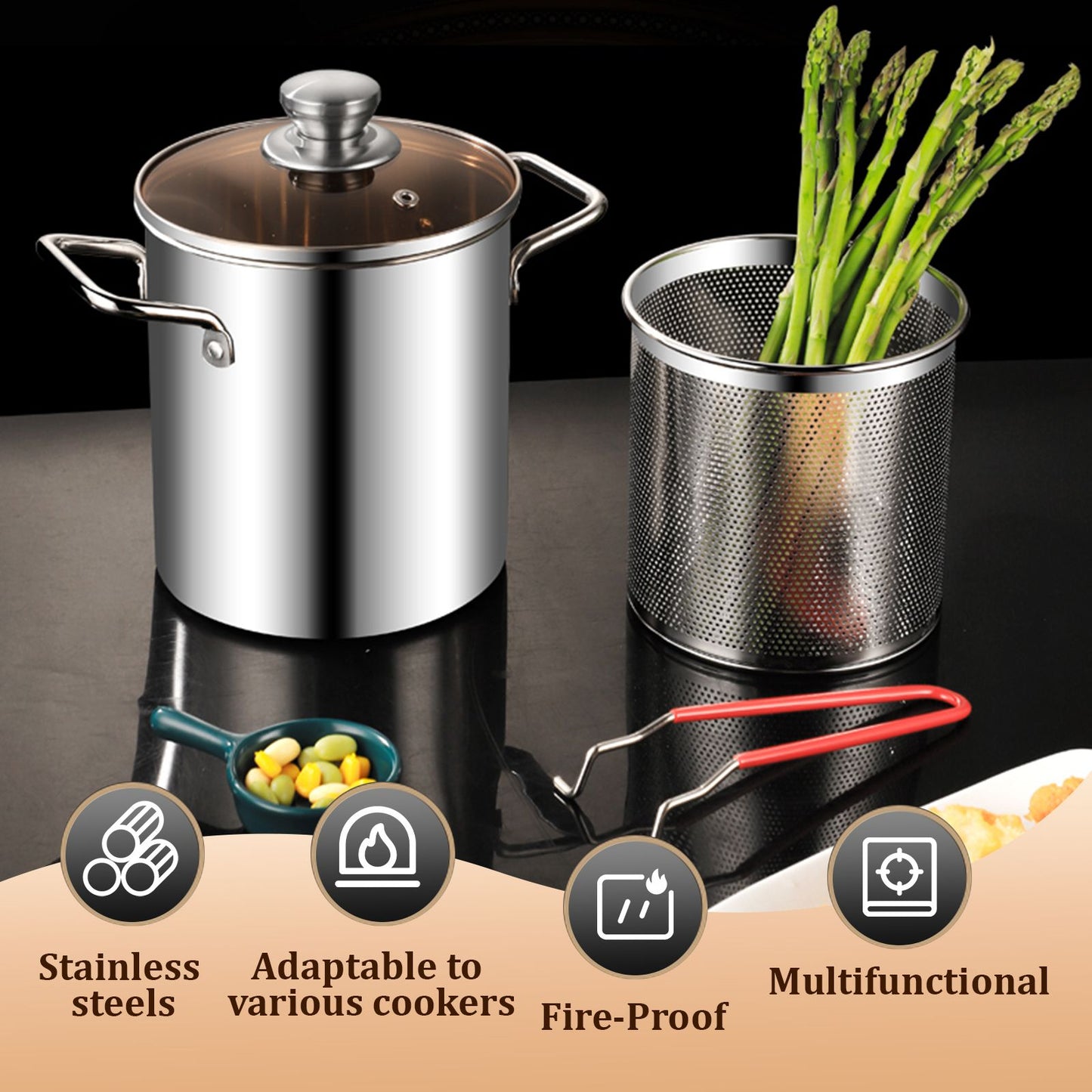 New Deep Frying Pot Kitchen Fryer With Strainer Stainless Steel Tempura Fryer Pan Fry Pot Chicken Fried Chicken Cooking Tools